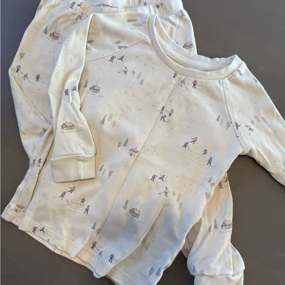 Cozy Cream Pajama Set Pond Hockey Print